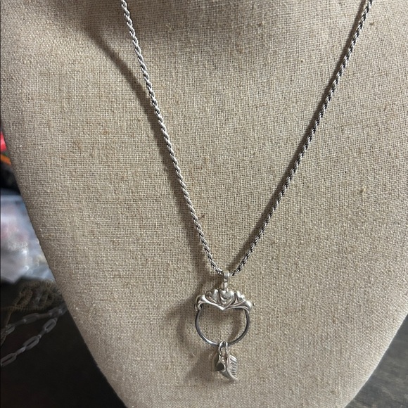 Silver Heart and Leaf Charms on Silver Charm Pendant  Necklace - Picture 2 of 2